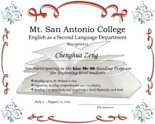 Mt. San Antonio College English as a Second Language Department Recognizes