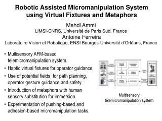 Robotic Assisted Micromanipulation System using Virtual Fixtures and Metaphors