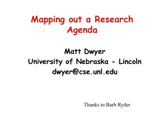 Mapping out a Research Agenda