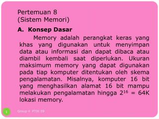 Pertemuan 8 ( Sistem Memori )