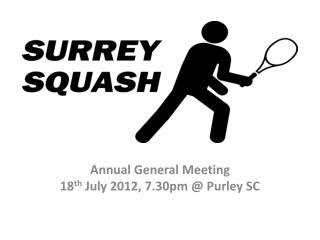 Annual General Meeting 18 th July 2012, 7.30pm @ Purley SC