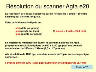 Résolution du scanner Agfa e20