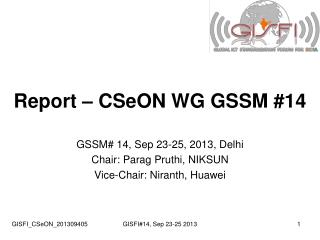 Report – CSeON WG GSSM #14