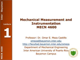 Mechanical Measurement and Instrumentation MECN 4600