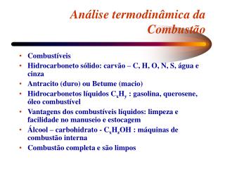 Análise termodinâmica da Combustão