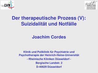 Der therapeutische Prozess (V): Suizidalität und Notfälle