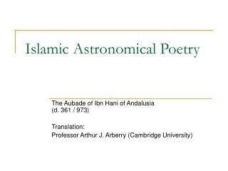 Islamic Astronomical Poetry