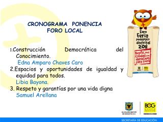 CRONOGRAMA PONENCIA FORO LOCAL