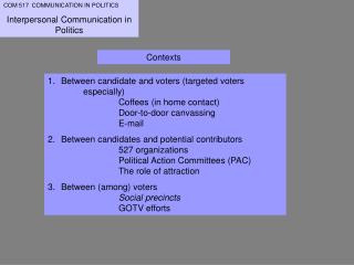 COM 517 COMMUNICATION IN POLITICS Interpersonal Communication in Politics