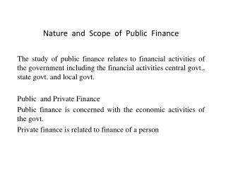 Nature and Scope of Public Finance