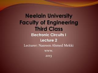 Neelain University Faculty of Engineering Third Class