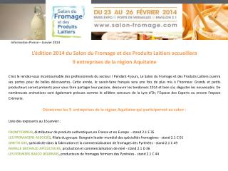 L ’ édition 2014 du Salon du Fromage et des Produits Laitiers accueillera