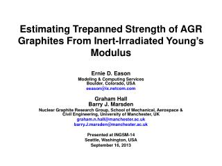 Estimating Trepanned Strength of AGR Graphites From Inert-Irradiated Young’s Modulus