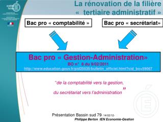 La rénovation de la filière «  tertiaire administratif »