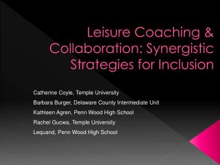 Leisure Coaching &amp; Collaboration: Synergistic Strategies for Inclusion