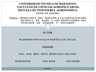 TESIS DE GRADO. TEMA : “RESPUESTA DEL BANANO A LA FERTILIZACIÓN