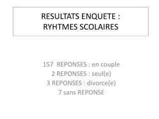 RESULTATS ENQUETE : RYHTMES SCOLAIRES