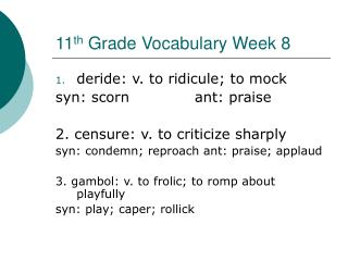 11 th Grade Vocabulary Week 8