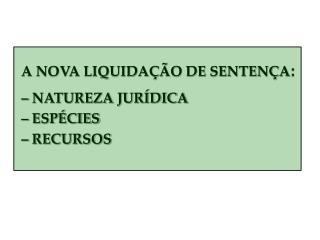 A NOVA LIQUIDAÇÃO DE SENTENÇA : – NATUREZA JURÍDICA – ESPÉCIES – RECURSOS