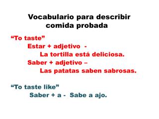 Vocabulario para describir comida probada