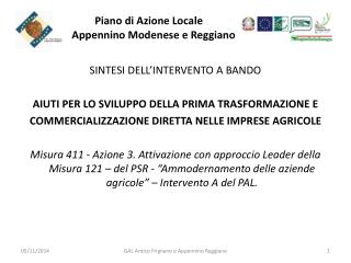 Piano di Azione Locale 	 Appennino Modenese e Reggiano