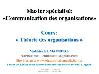 Master spécialisé: «Communication des organisations»