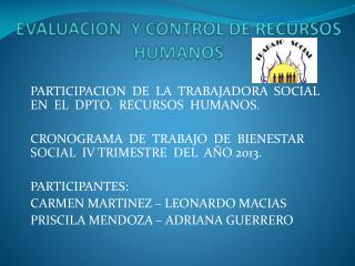 EVALUACION Y CONTROL DE RECURSOS HUMANOS