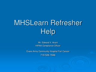 MHSLearn Refresher Help