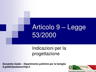 Articolo 9 – Legge 53/2000