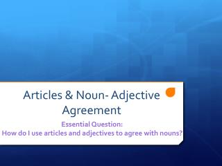 Articles &amp; Noun- Adjective Agreement