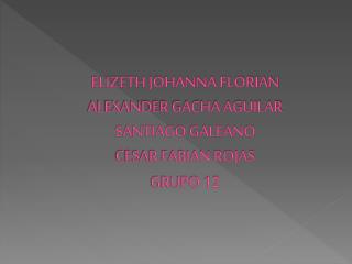 ELIZETH JOHANNA FLORIAN ALEXANDER GACHA AGUILAR SANTIAGO GALEANO CESAR FABIAN ROJAS GRUPO 12