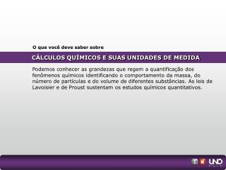 CÁLCULOS QUÍMICOS E SUAS UNIDADES DE MEDIDA