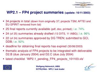 WP2.1 – FP4 project summaries (update: 10/11/2003)