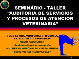 SEMINÁRIO - TALLER “AUDITORIA DE SERVICIOS Y PROCESOS DE ATENCION VETERINARIA”