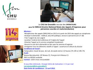 Le CHU de Grenoble recrute des OPERATEURS