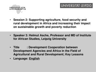 International Cooperation in Agricultural and Rural Development - Key Lessons from Africa