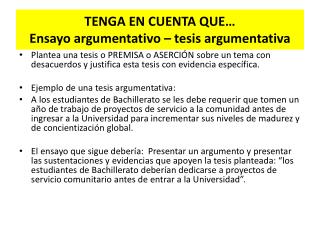 TENGA EN CUENTA QUE… Ensayo argumentativo – tesis argumentativa