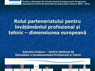 Rolul parteneriatului pentru învățământul profesional și tehnic – dimensiunea europeană