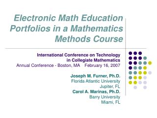 Electronic Math Education Portfolios in a Mathematics Methods Course