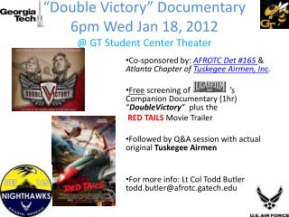 “Double Victory” Documentary 6pm Wed Jan 18, 2012 @ GT Student Center Theater