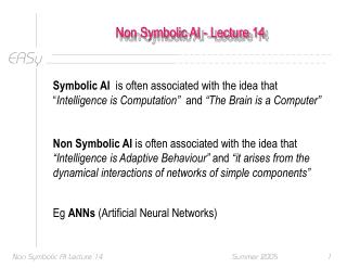 Non Symbolic AI - Lecture 14