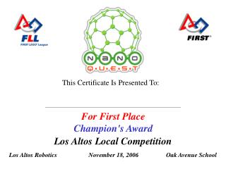 For First Place Champion's Award