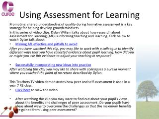 Using Assessment for Learning