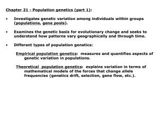 Chapter 21 - Population genetics (part 1) :