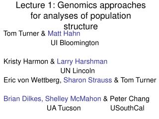 Lecture 1: Genomics approaches for analyses of population structure