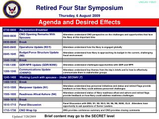 Retired Four Star Symposium Thursday, 6 August 2009
