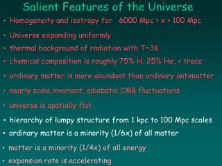 Salient Features of the Universe