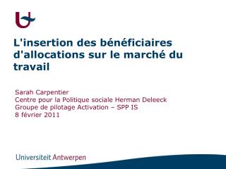 L'insertion des bénéficiaires d'allocations sur le marché du travail