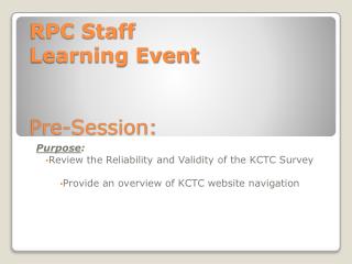RPC Staff Learning Event Pre-Session: