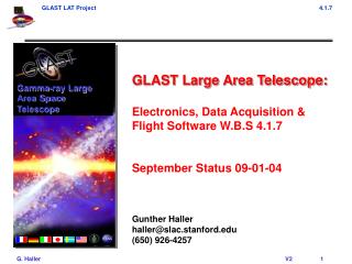 GLAST Large Area Telescope: Electronics, Data Acquisition &amp; Flight Software W.B.S 4.1.7